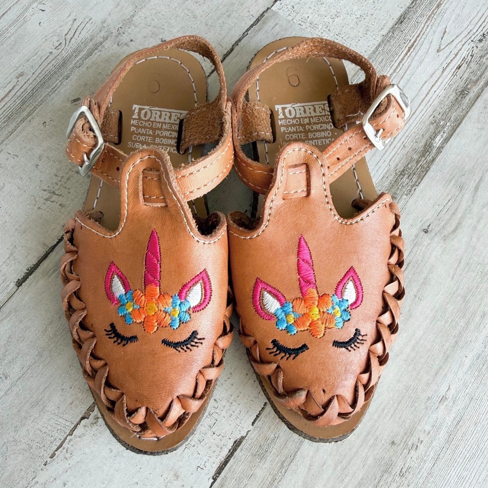Mexican Leather Unicorn Huarache Sandals Toddler Girls Size 6 Made in Mexico